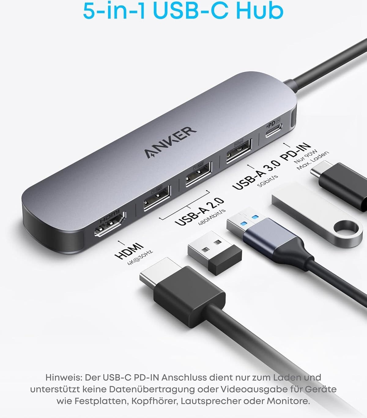 eufy Anker USB-C Hub (5-in-1, 4K HDMI) Grau