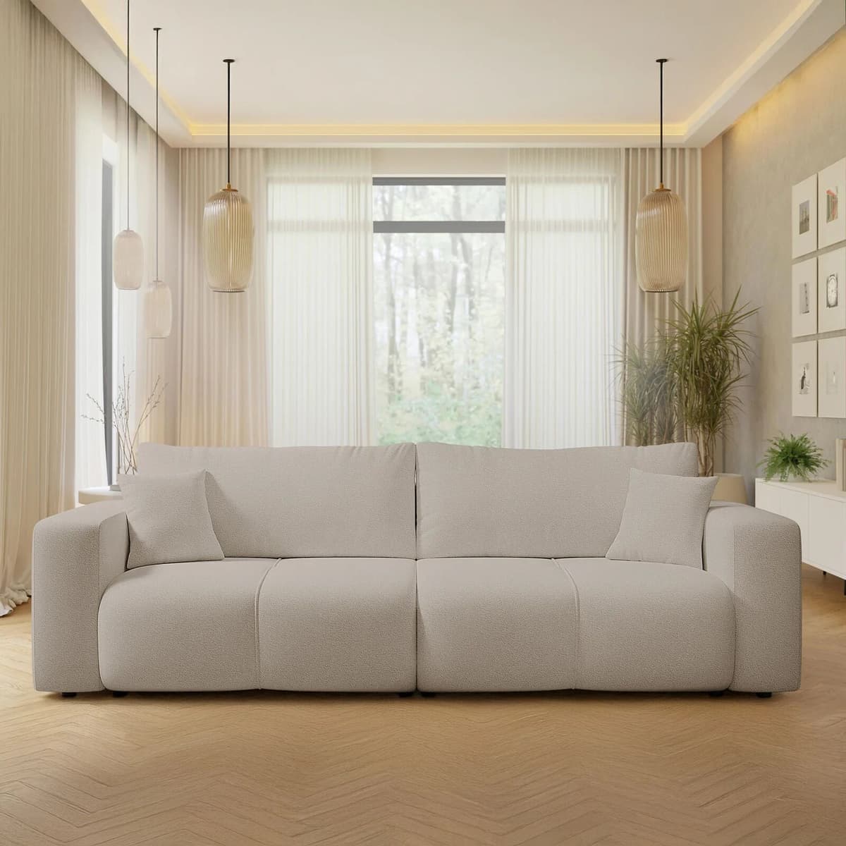 garneroarredamenti Divano letto 3 posti 248x90cm con contenitore in tessuto velo beige Floty