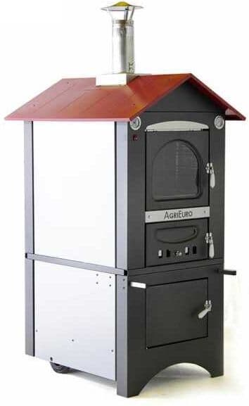 AgriEuro Premium Forno a legna da esterno Medius 80 EXT in acciaio - Ventilato con tetto rosso