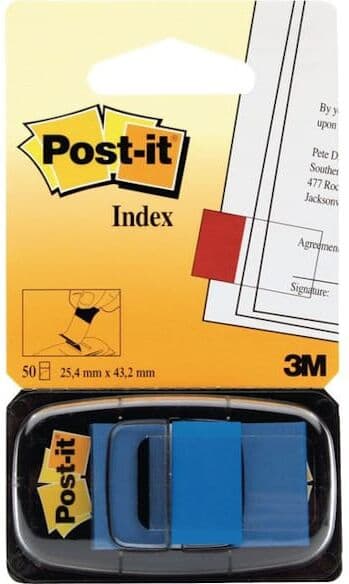 Post-It Index 680 BlÃ¥, avtagbar, 50/fp, 12fp 12st