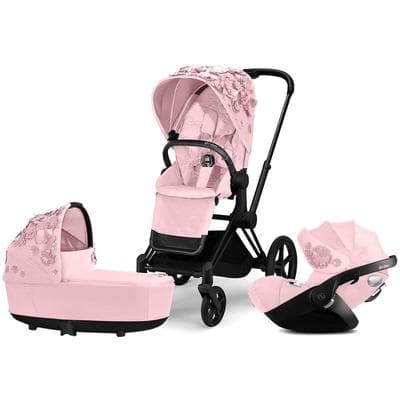 Cybex Priam 3 with Lux Bassinet + Cloud Q Travel System Bundle - Simply Flowers - Pale Blush