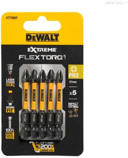 DEWALT Bithegy, csavarhúzó, 57mm, 5db, PH2 FLRQ