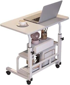 "Garvee 23.6"" Adjustable Height Rolling Desk with Wheels and Storage Shelves, Mobile Standing Desk for Home Office"