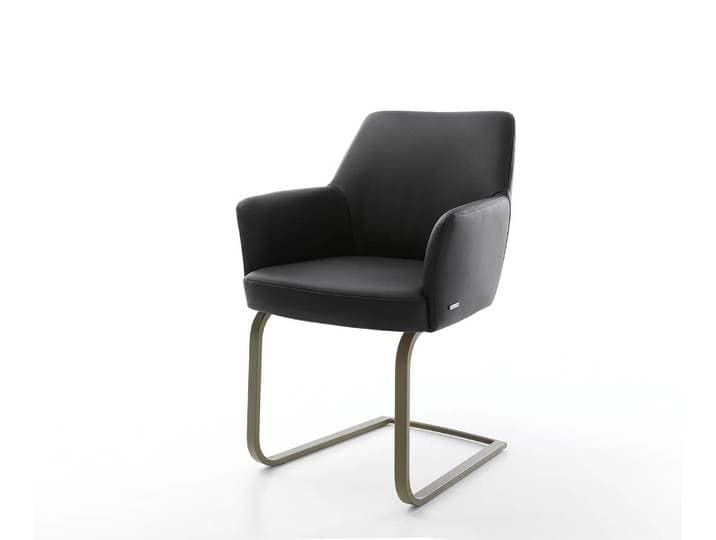 Cantilever Xana Flex avec accoudoirs cuir de vache noir pied cantilever plat aspect titane ressorts ensachés