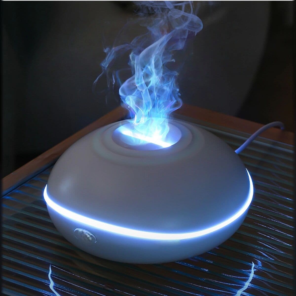 INF Diffuseur d'arômes humidificateur arc-en-ciel craquelé avec veilleuse à sept couleurs et brume silencieuse Blanc