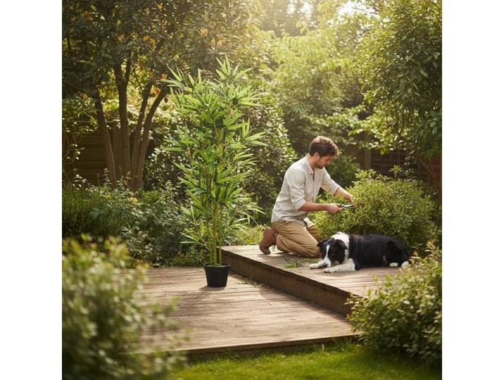 Plante artificielle en bambou avec pot 120 cm verte