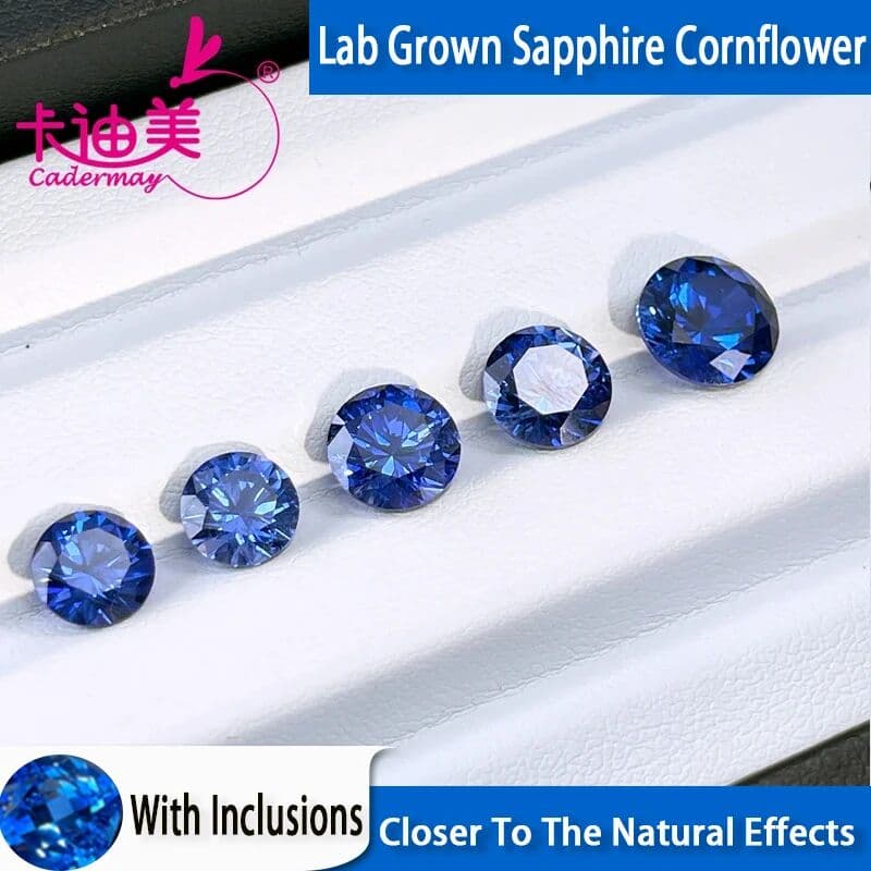 CADERMAY Cornflower Lab Grown Sapphire With Inclusions Loose Stone Round Shape DIY Jewelry Making  Gemstones in Wholesale Price