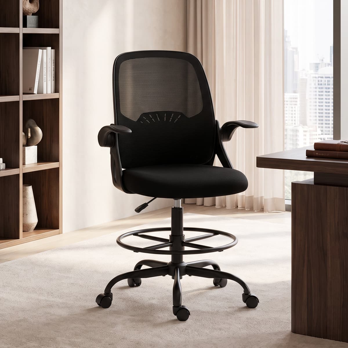 Homcom Sedia da Ufficio Ergonomica con Supporto Lombare, Poggiapiedi e Braccioli Ribaltabili, Nera   Aosom Italy