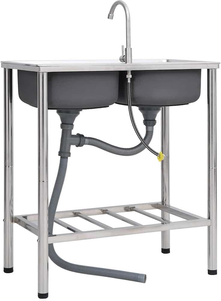 vidaXL Évier de camping Double lavabo avec robinet Acier inoxydable