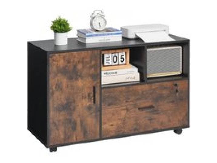 VEVOR Classeur Dossier Mobile en Bois, Meuble de Rangement de Bureau avec Étagères Ouvertes et Tiroir Verrouillable, Support d'Imprimante Autonome, pour Maison, Bureau, École, Marron Rustique
