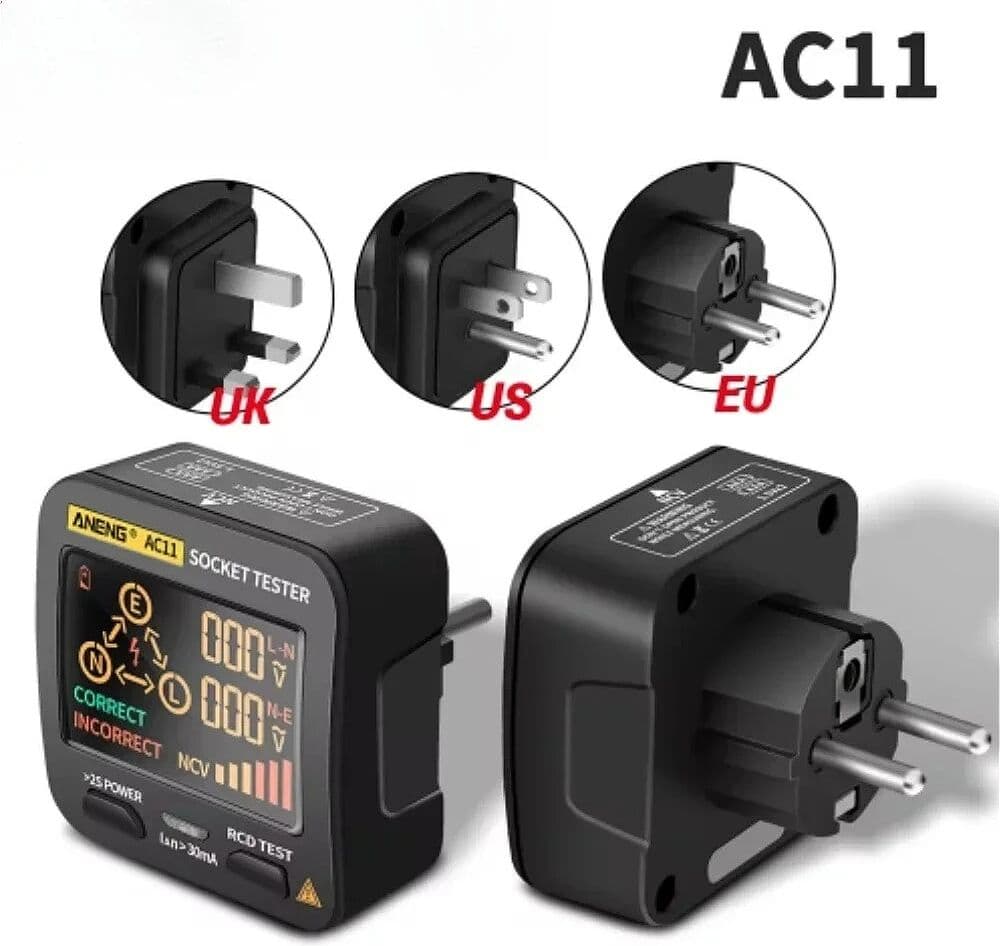NONE ANENG AC11 Digital Smart Socket Tester Voltage Test Socket Detector US/UK/EU/AU Plug Ground Zero Line Phase Check Rcd NCV Test