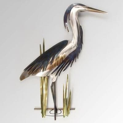 Copper Art Inc. Blue Heron with Head Up Wall Sculpture Silver , Silver