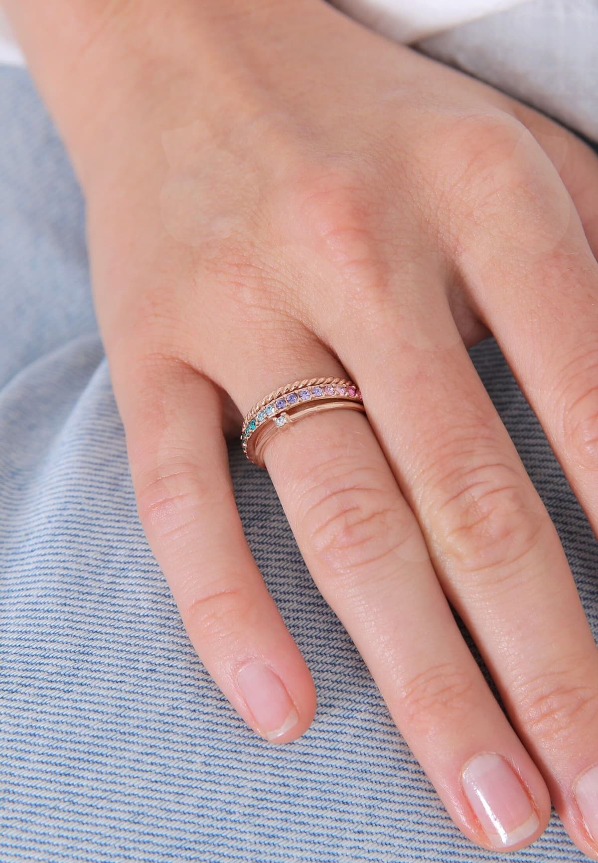 Ring-Set ELLI "Ring Kristalle Farbig Regenbogen Set (3 tlg) 925 Silber" Gr. 54, rosa (rosegold), Fingerringe, Damen, 54,mit Stein, Silber 925 (Sterlingsilber), Ring-Set