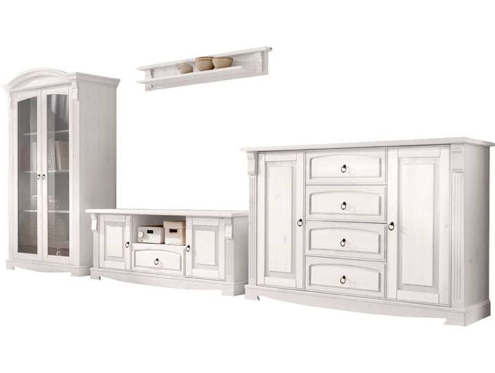 Wohnwand GOODPRODUCT Anna, Wohnzimmerset im Lanhausstil , weiss (weiß), Kastenmöbel-Sets, Wohnwand, aus massiver Kiefer, FSC, im romantischen Landhausstil