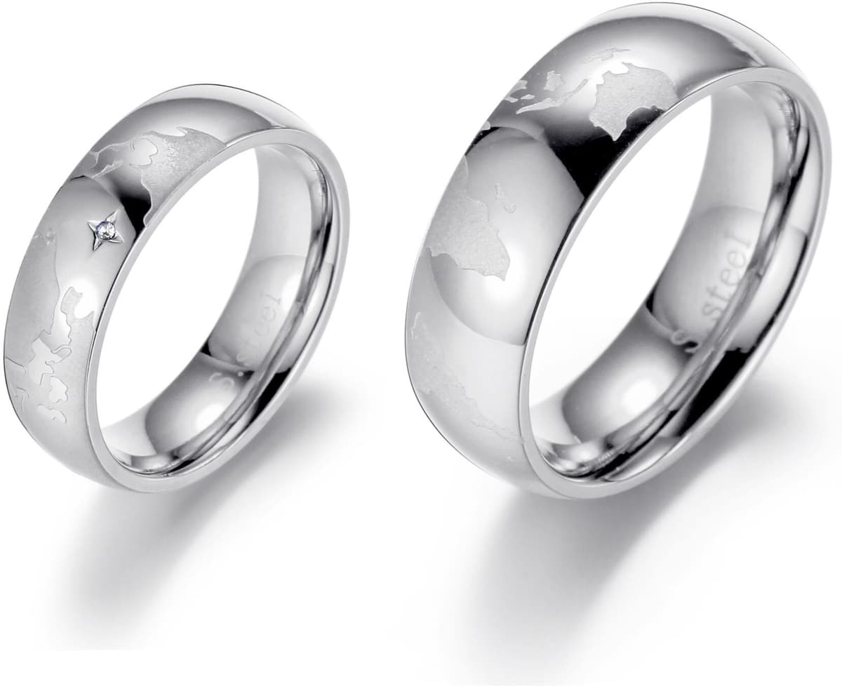 Partnerring FIRETTI "Schmuck Geschenk "LIEBE" Earth" Gr. 62, silber (edelstahlfarben), Fingerringe, Damen, 62, ohne Zirkonia, Edelstahl, 7mm, Partnerring, mit oder ohne Zirkonia (synth.) edelstahlfarben 62, ohne Zirkonia, Edelstahl, 7mm
