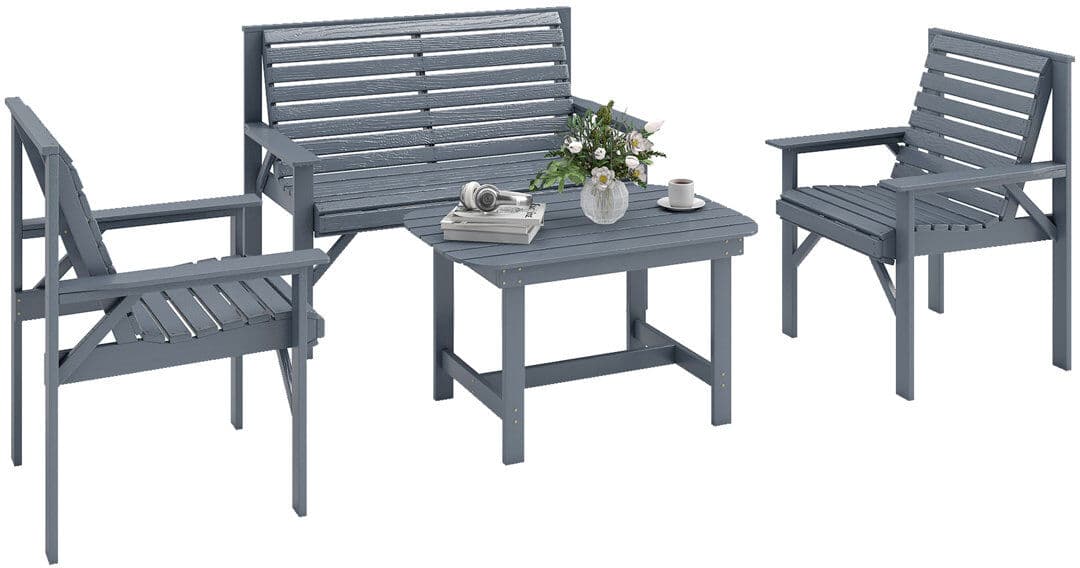 Outsunny 4 Seater Wooden Garden Furniture Set 4 Piece Embossed Finish Grey Embossed Finish 4