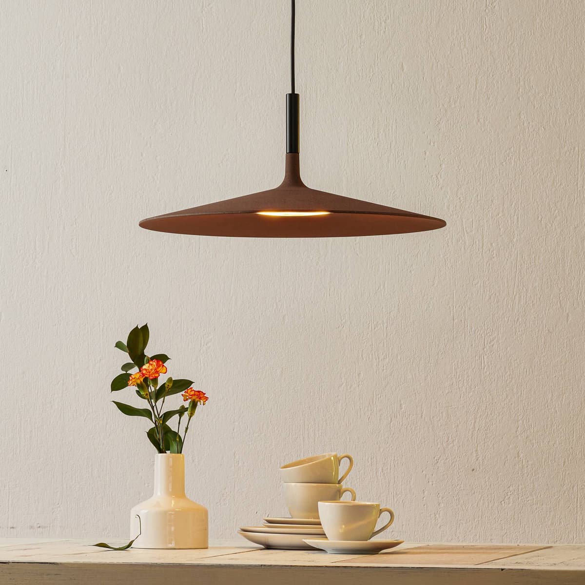 Foscarini Designer Pendant Light Aplomb Large, dimmable, Brown / rust, Kitchen, Concrete, Design, Ceiling Light