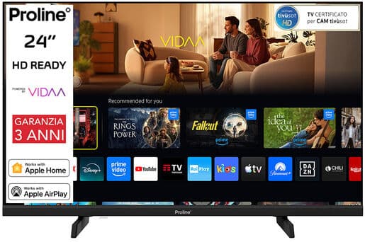 Proline PRO24M10VDA SMART TV 24'' HD, Sistema operativo VIDAA, Triplo tuner DVBT2/C/S2, Certificato TivuSAT, Dolby Audio, Parental Control