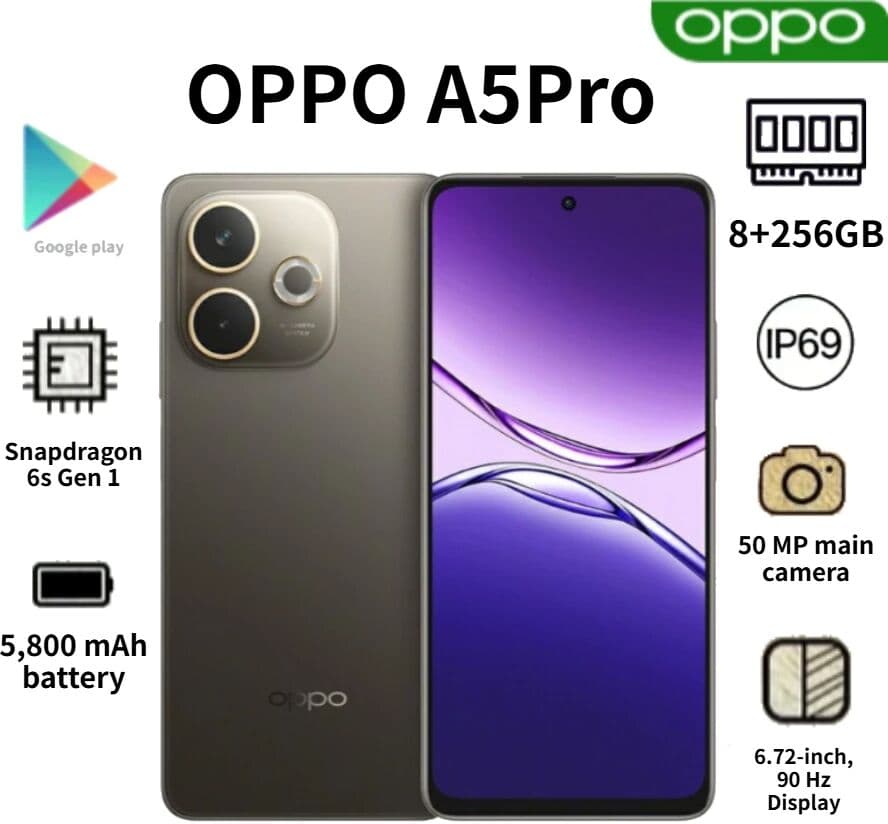 Oppo A5 Pro 2026 Global Version 8GB+256GB 6.67 Inch 5800mAh Battery 50MP Dual Camera Dual SIM 5G Smartphone