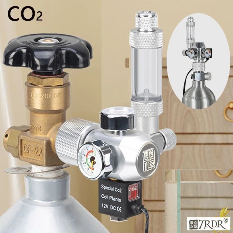 ZRDR Aquarium CO2 Regulator Dual Meter Solenoid Valve Bubble Meter CO2 Steel Cylinder Reaction System CO2 Pressure Reducing Valve