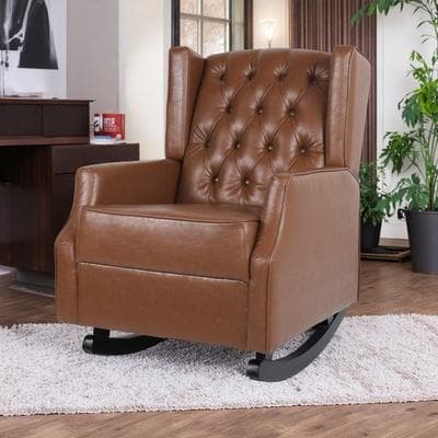 Rocking Chair with Gentle Rocking Motion & Padded Armrests for Nursery, Living Room & Bedroom