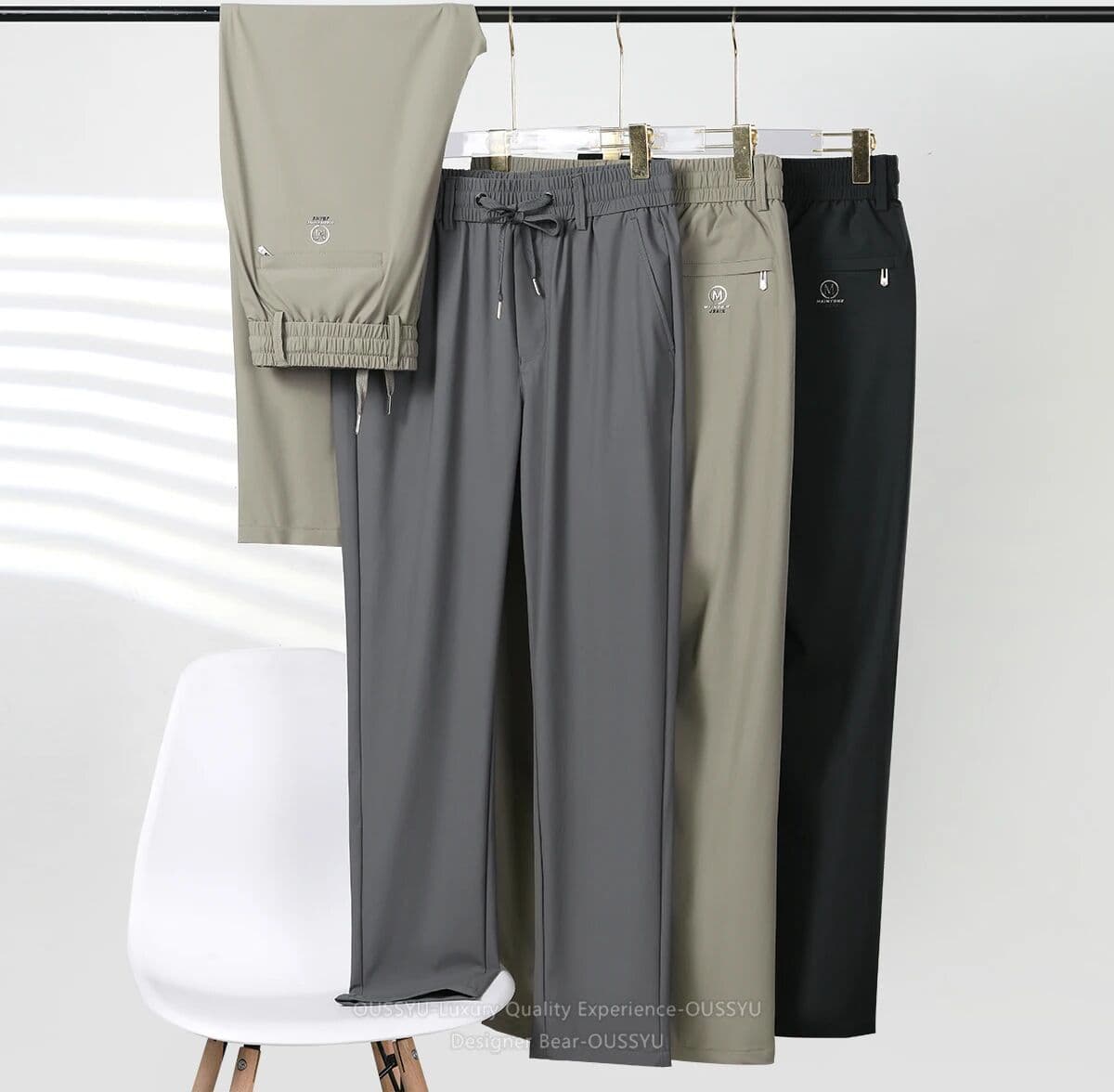 Designer Bear High Stretch Men Four Way Stretch Casual Pants Slim Straight Fit Elastic Drawstring Jogger Breathable Trousers Plus Size 5XL