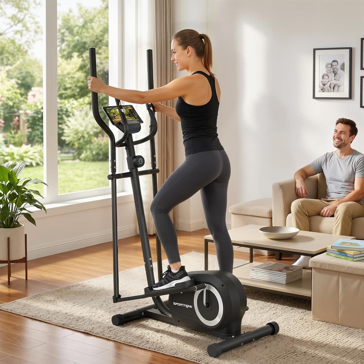 Sportnow Ellittica per casa con Bluetooth, compatibile con app, 8 livelli di resistenza, volano, display LCD, Grigio   Aosom Italy