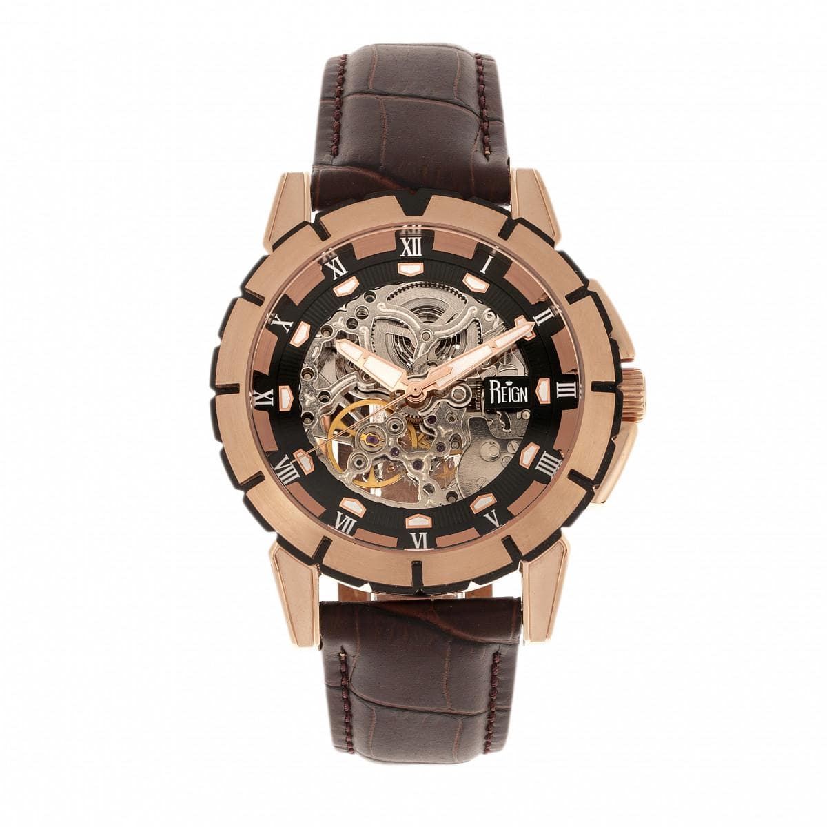 Reign Philippe Automatische Skeleton Leren Band Horloge
