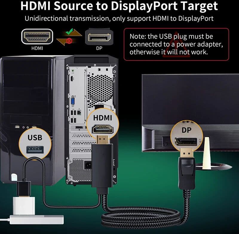 HDmatters Active HDMI to Displayport 1.2 4K converter cable 1.8m HDMI in to Displayport out for PS4 apple TV PC laptop to DP monitors