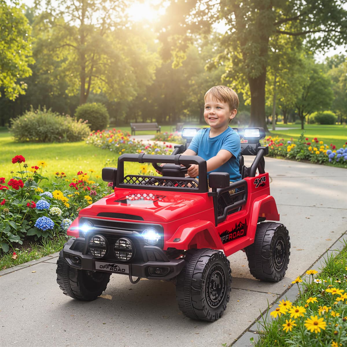 Aiyaplay Fuoristrada per Bambini con Fanali, Clacson, Cintura e Telecomando, in PP e Metallo, 99x66x68.5 cm, Rosso   Aosom Italy