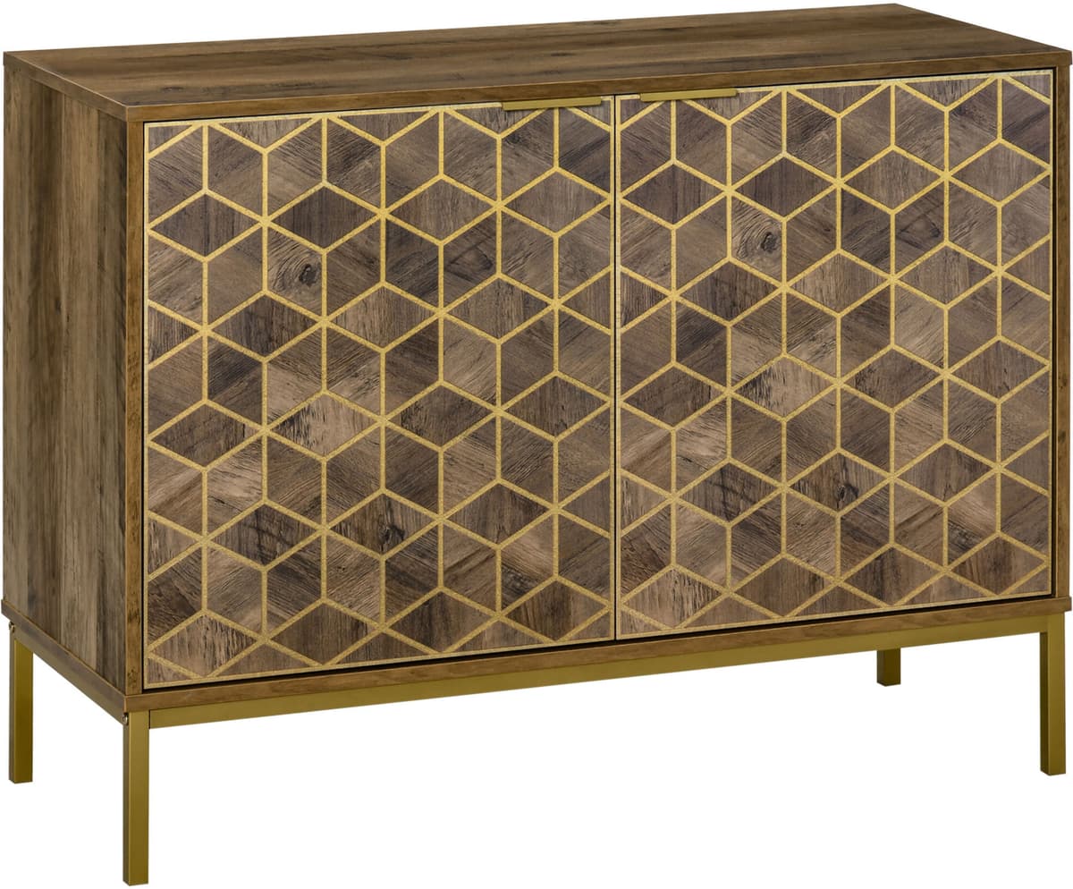 Homcom Mobile da Ingresso e Salotto in Legno a 2 Ante, Credenza Moderna con Decori Dorati e Gambe in Acciaio, 99x39x75.5cm