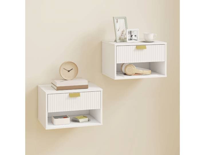 HOMCOM Lot 2 Tables de Nuit Murales avec Tiroir, Blanc