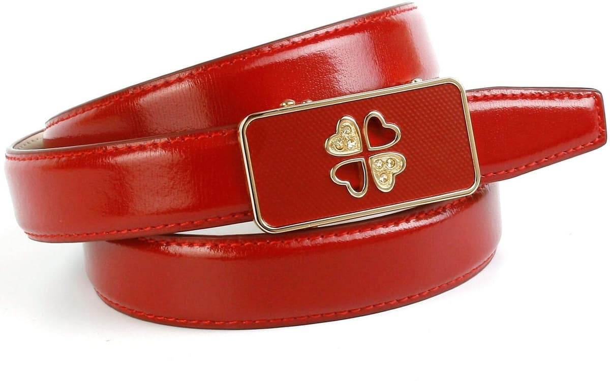 Ledergürtel ANTHONI CROWN, Damen, Gr. 90, rot, Leder, unifarben, Gürtel Ledergürtel, Damengürtel mit filigraner Glas-Schliesse rot 90