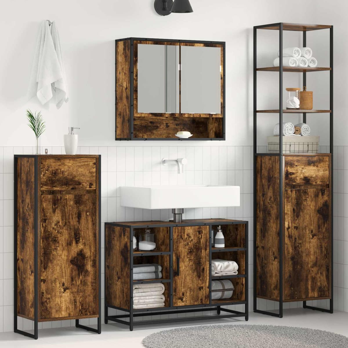 vidaXL Gabinete de Baño Roble Humo 40 x 30 x 180 cm Marrón