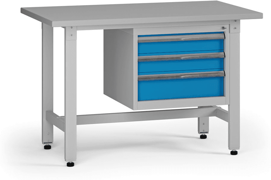 B2B Partner Stół warsztatowy z regulacją wysokości G5, 1200 x 750 x 800-1000 mm, 1x kontener, 3x szuflada, niebieski