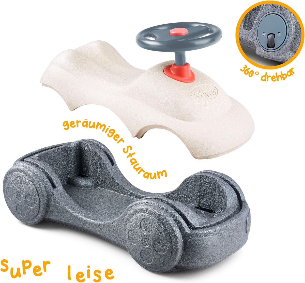 Rutscherauto BIG "BIG Heppy Car", beige (beige, grau), Rutschautos, KinderB:27,2cm H:30,5cm T:57cm, Kunststoff, Rutscherauto, Kübelrutscher, Babyrutscher, Babyrollbrett, Caster-Board, B:27,2cm H:30,5cm T:57cm