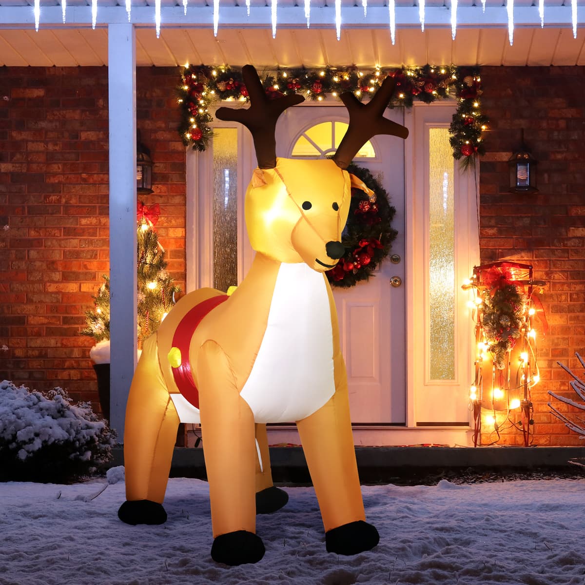 Homcom Renna Gonfiabile di Natale da 180 cm con Luci LED, Ventilatore Interno e Accessori, in Poliestere IP44, Marrone   Aosom Italy