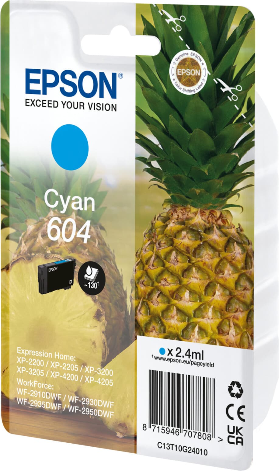 Epson 604 Cyaan Inktpatroon 2,4 ml voor Expression Home XP-2200, 2205, 3200, 3205, 4200, 4205 en WorkForce WF-2910, 2930, 2935, 2950
