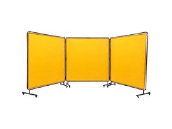 VEVOR Rideau de Soudage avec Cadre 3 Panneaux Écran Rideau de Protection pour Soudure 1,8x1,8 m en Vinyle Ignifuge sur 12 Roues Pivotantes (6 Verrouillables) Mobile Pro pour Atelier, Industrie, Jaune
