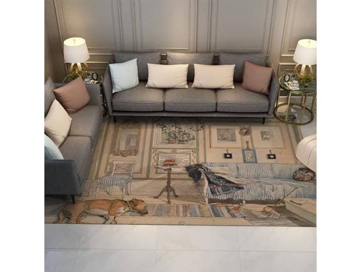HOBBOY Woonkamertapijten beroemde schilderijen afdrukken slapende hond patroon antislip dunne tapijten met rubberen rug het hele seizoen door Home Decor 240 x 300 cm