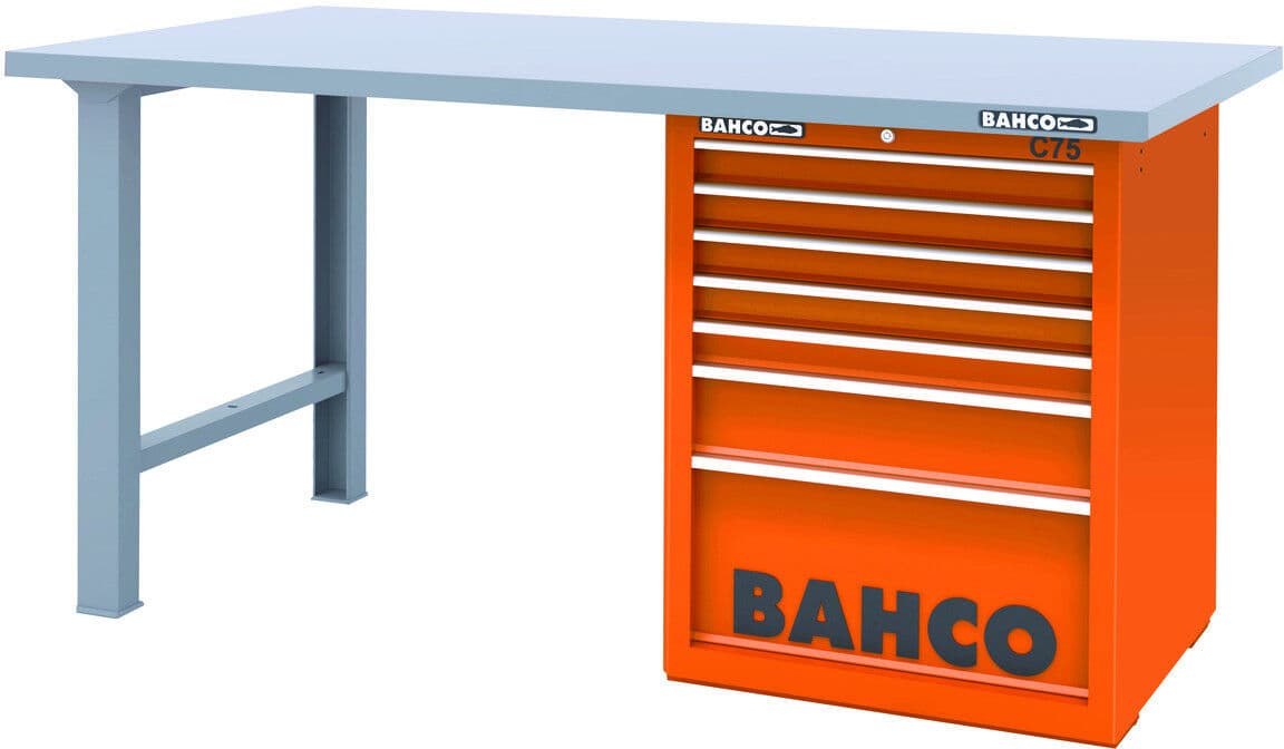 Bancada para trabalhos pesados com tampo de aço e carrinhos de ferramentas C75 Classic de 26" com 7 gavetas - Vermelho Bahco 1495KH7RDWB15TS
