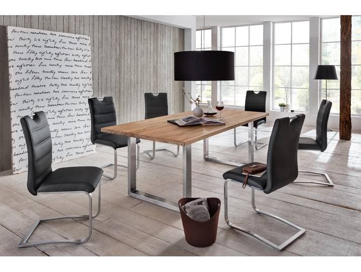 Esstisch HOME AFFAIRE Brooklyn , beige (natur, edelstahl, edelstahl), B:180cm H:78cm T:90cm, Tische, Esstisch, aus massiver Wildeiche