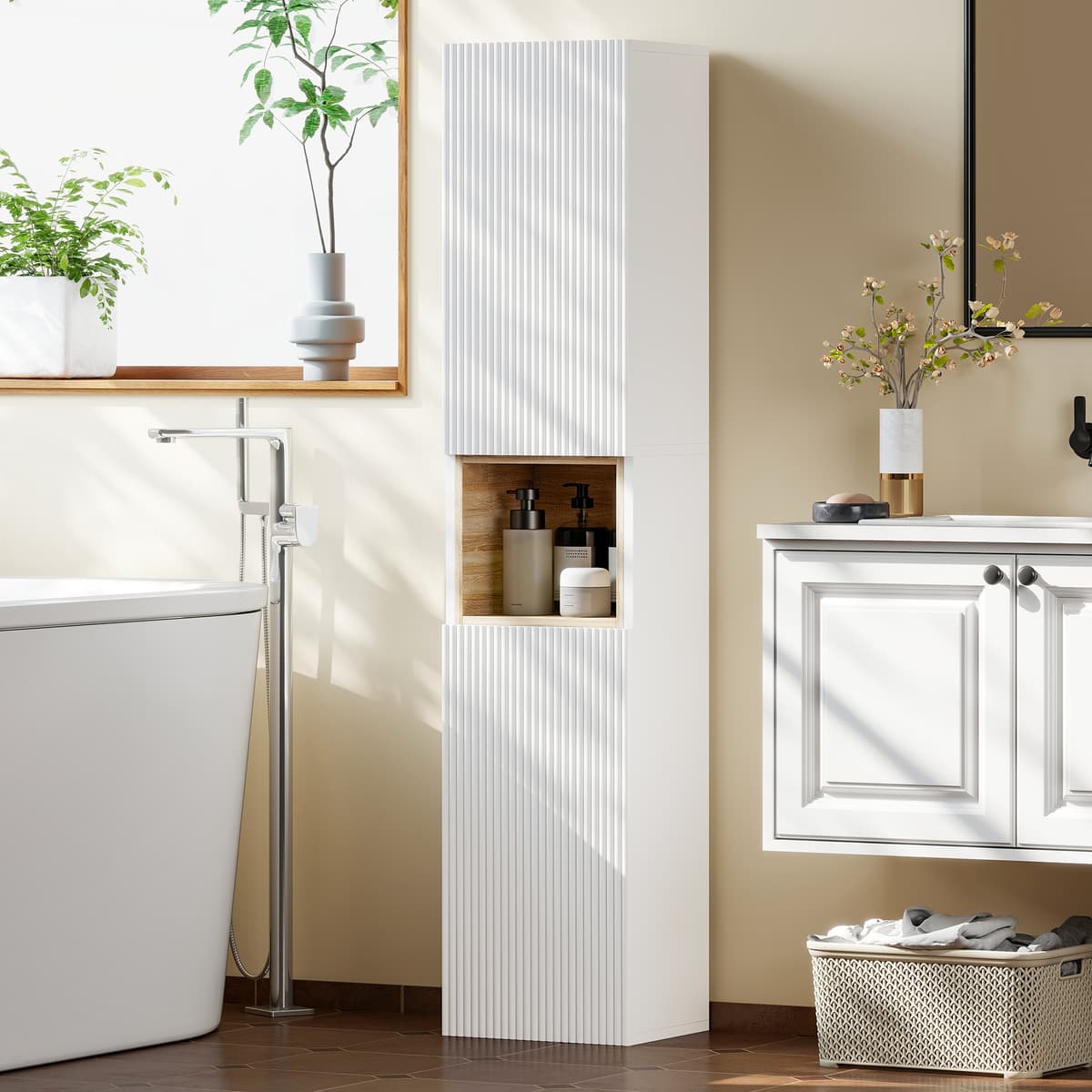 Homcom Armadio bagno indipendente con 2 ante e vano a giorno, Bianco   Aosom Italy