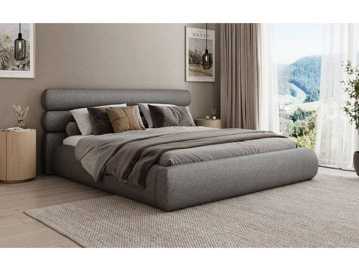Designer Polsterbett Joline in Strukturstoff mit Stauraum - 160x200 - Grau - Luxusbetten24