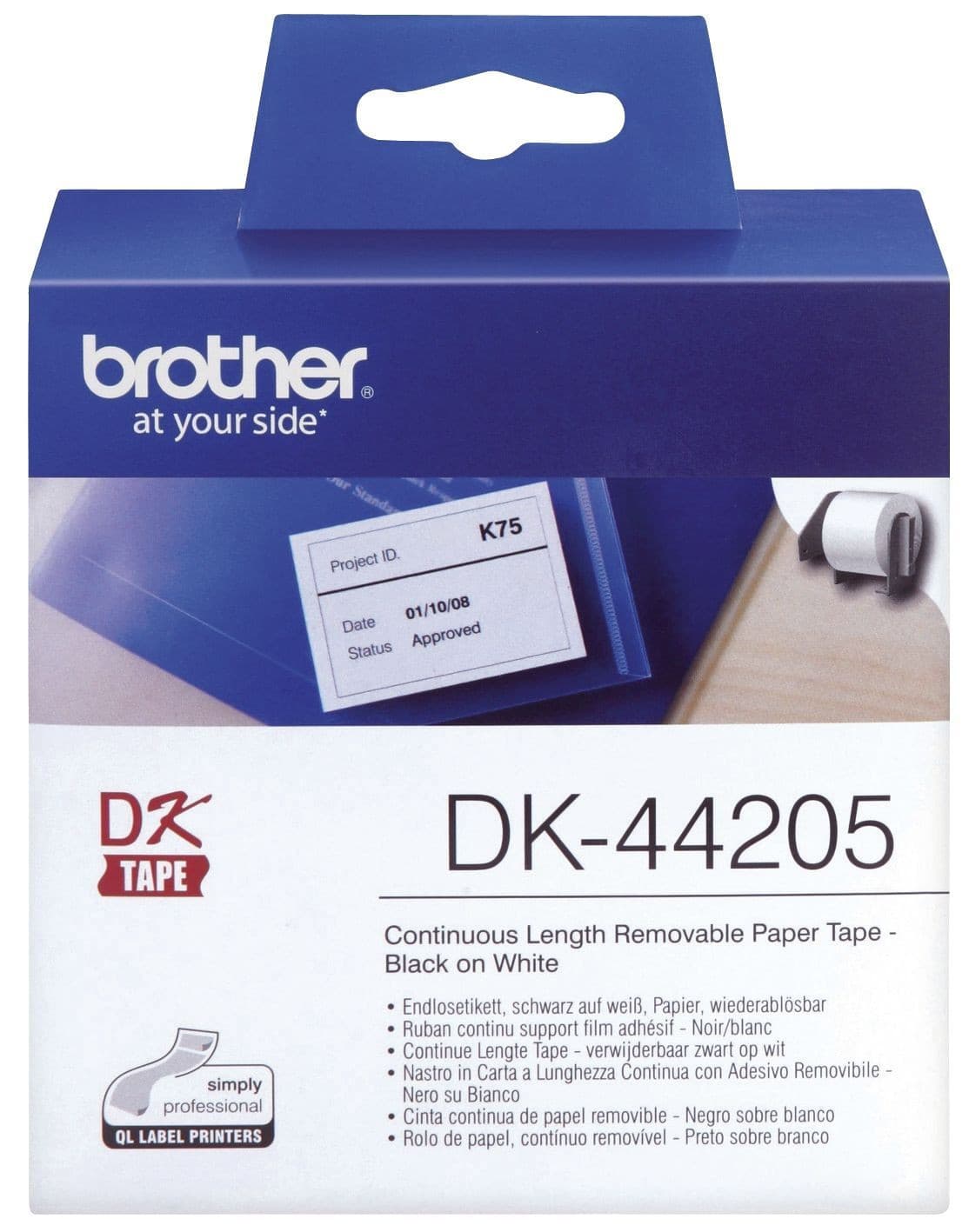 Brother DK44205 Etikettenrol, continu, papier, zwart op wit, Breedte: 62 mm, Lengte: 30,48 m