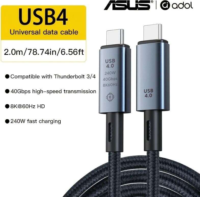 Asus USB4 Cable 40Gbps 240W 8K For Thunderbolt 4 Type C Fast Charging Thunderbolt3 USB 4.0 C to C Data Transfer Cable