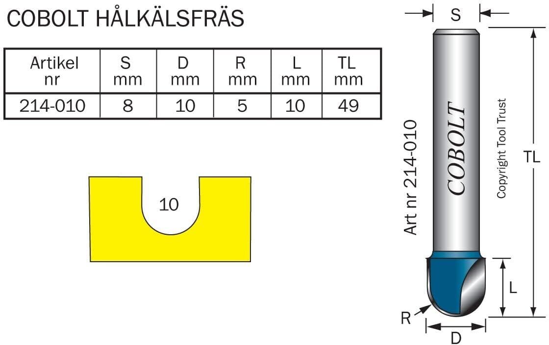 Cobolt HM-hålkälsfräs D=10 mm