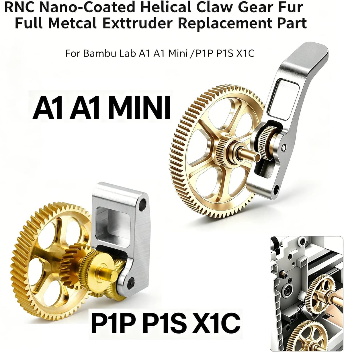 TWO TREES For Bambu Lab A1 A1 Mini P1P P1S X1C Upgrade Full Metal Extruder Gear Claw Gear RNC Nano-Coated Helical Gear Wear Resistant 3D3D