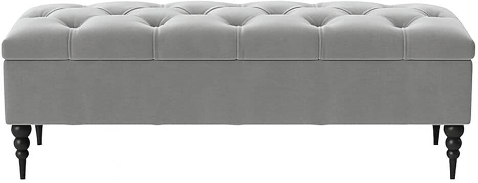 R&M Furnishers Safar Wide Tufted Rectangle Ottoman Storage Bench – Upholstery Plush Velvet Shoe Bench with Black Turned Wooden Legs Silver/Holland Velvet 40cm H x 120cm W x 40cm D