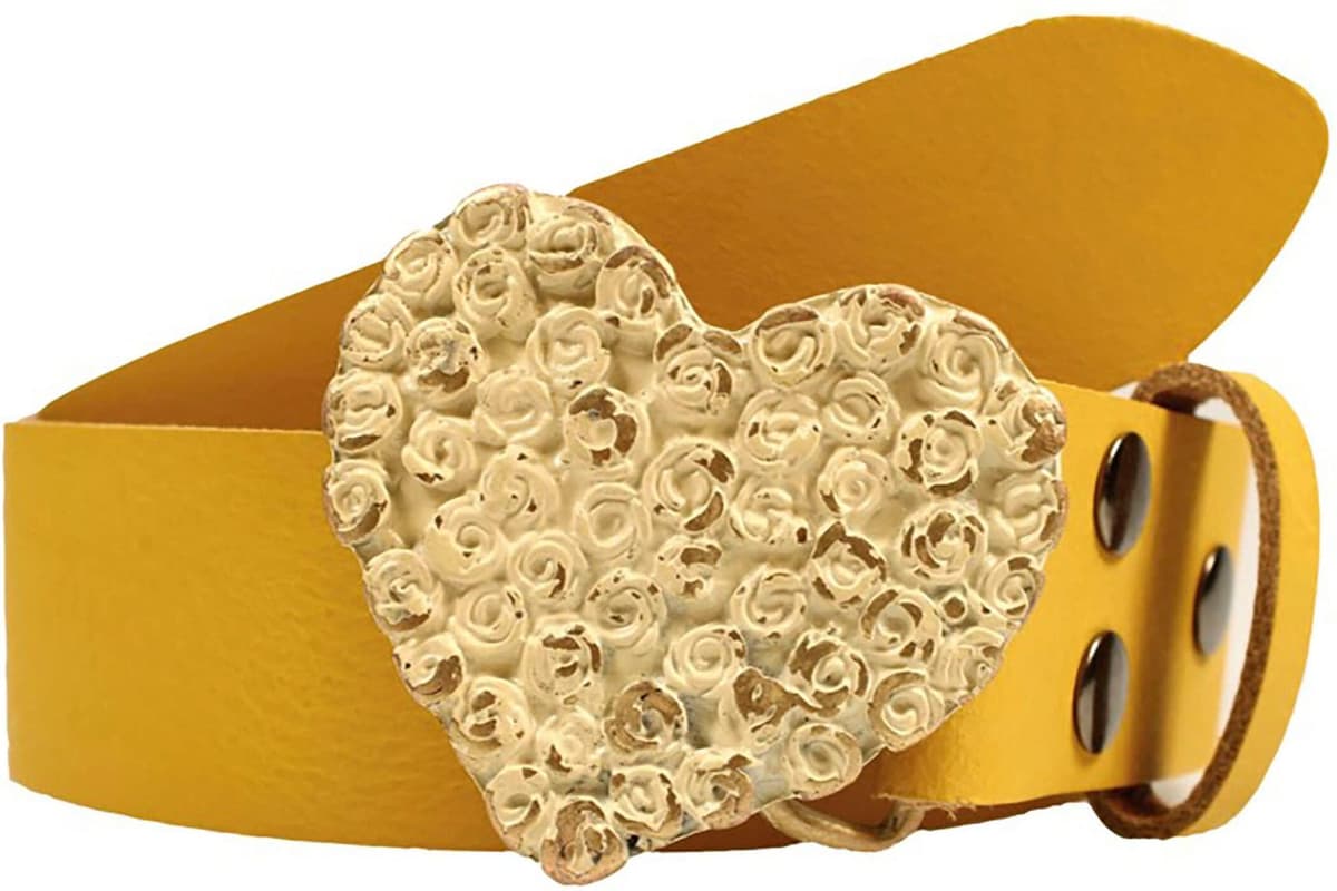 Ledergürtel RETTUNGSRING GÜRTEL, Damen, Gr. 110, gelb, Leder, unifarben, Gürtel Ledergürtel, mit austauschbarer Schliesse »Rosenherz Antik Gold« gelb 110